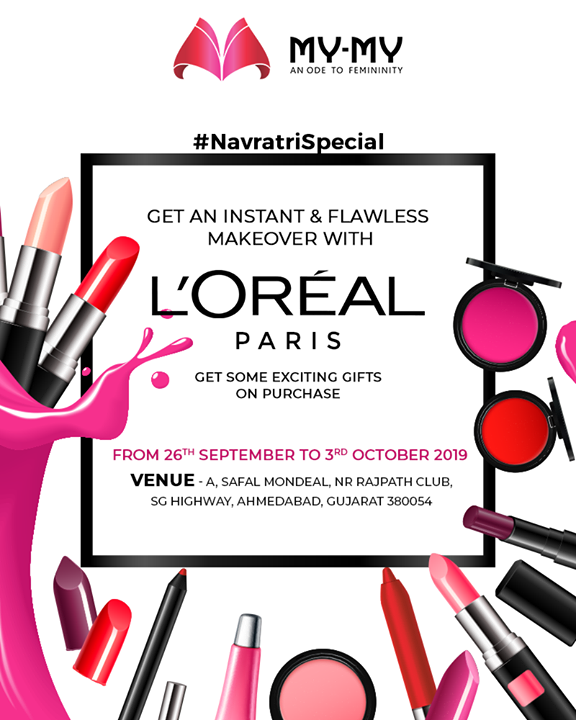 Strut your elegant look like a dazzling-diva with the head-turning makeover of Loreal & stand a chance to win something exciting!

P.S. This makeover is for free & you cannot afford to miss this!
 
#Makeover #Makeup #Accessories #NavratriOffer #NavratriLook #FestiveLook #FestiveFling #BeautyMYMY #Gujarat #India