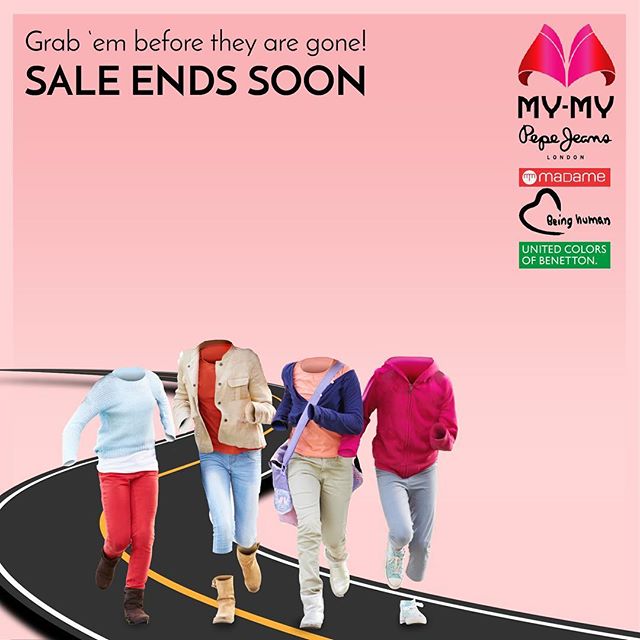 The My-My Once-A-Year sale ENDS SOON!  Grab awesome deals on big brands like United Colors of Benetton, Pepe jeans, Being Human, Madame and more before they are gone. 
Visit your nearest My-My shop located at C.G. Road and S.G. Highway.

#MyMyAhmedabad #Sale2017