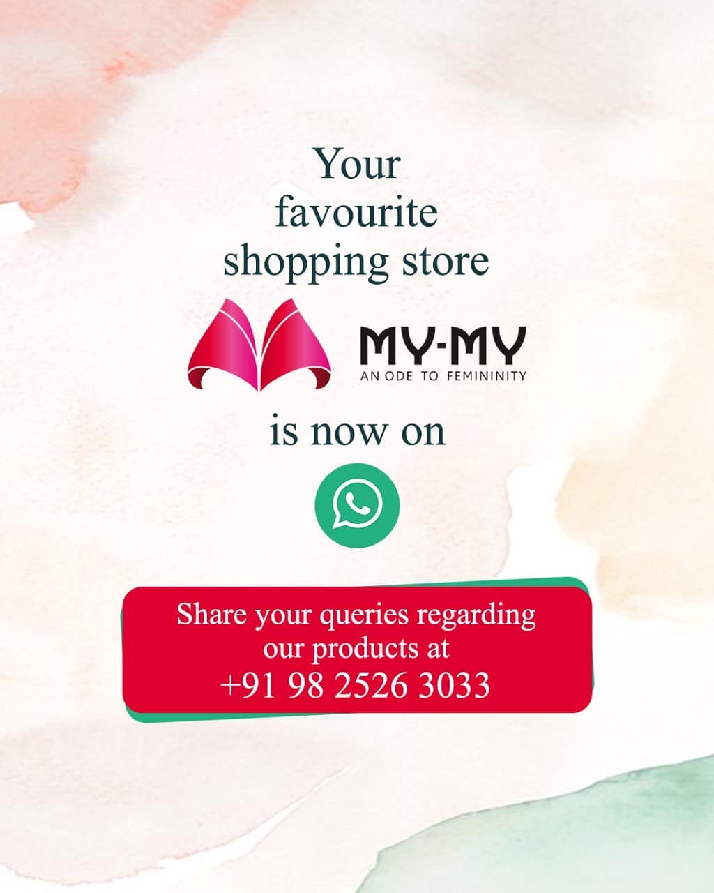 Avoid the rush and get all your queries solved on WhatsApp.

Ping us at +91 98 2526 3033 to know more about your favourite collection from My-My stores

.
#MyMy #MyMyCollection #reopening #Clothing #Fashion #Outfit #FashionOutfit #summerwear #nightwear #intimatewear #swimwear #cosmetics #swimwearfashion #summeroutfits #Style #fashioninahmedabad 
#ahmedabadclothing #ahmedabadfashion #gujaratfashion #WomensFashion #Ahmedabad